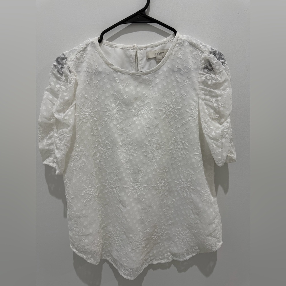 LOFT Ivory Floral Lace Blouse